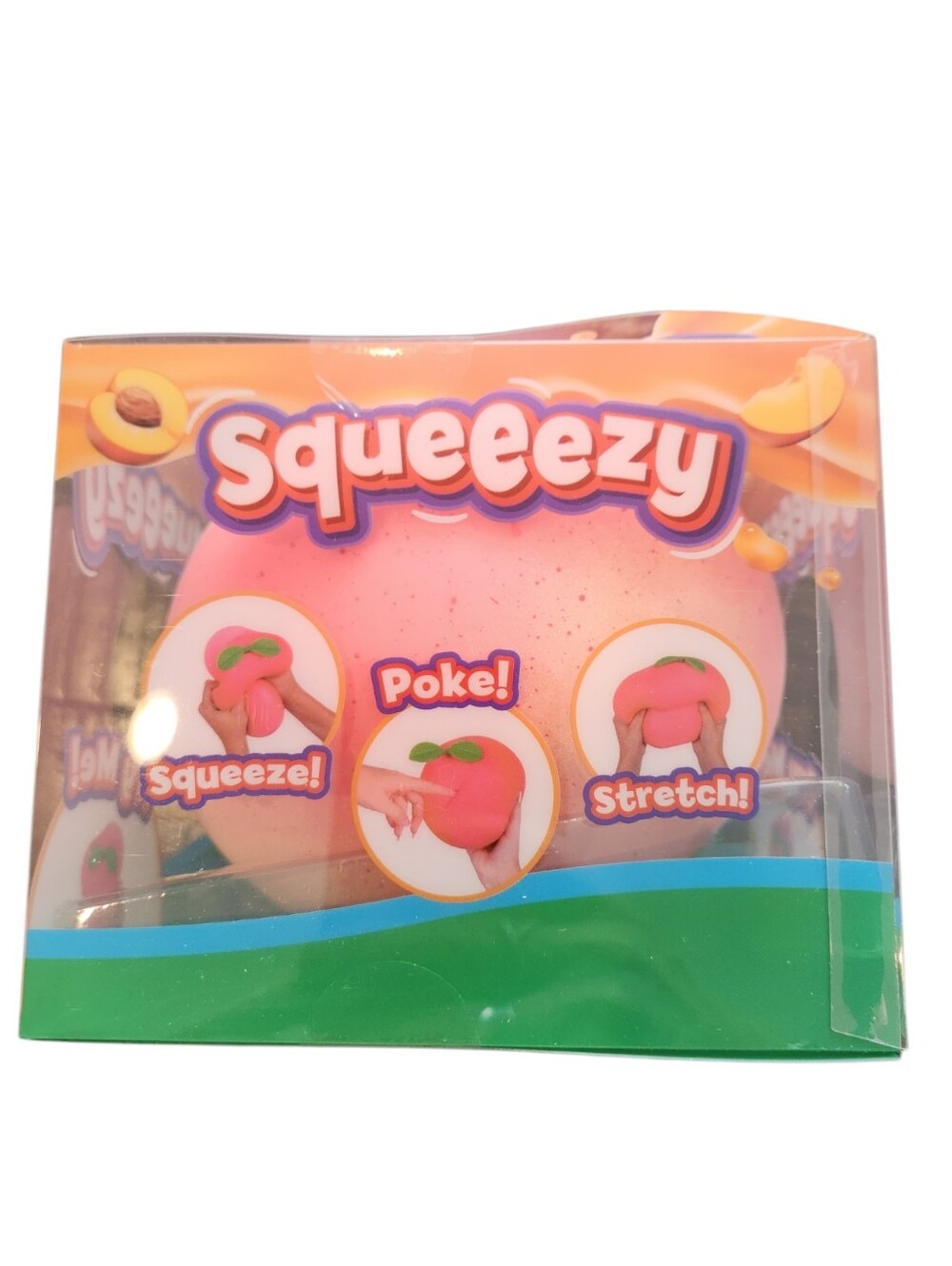 NEW Sunny Days Squeezy Peach Squishy Fidget Toy Large Pink Ball Green Leaf Top